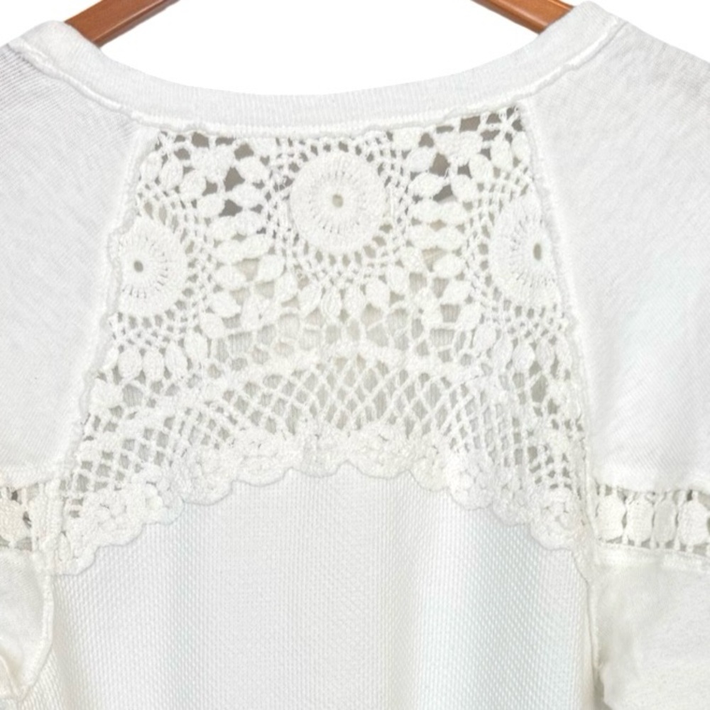 We The Free Luella Textured Waffle Knit Thermal White Crochet Top Shirt Ivory - Picture 6 of 12